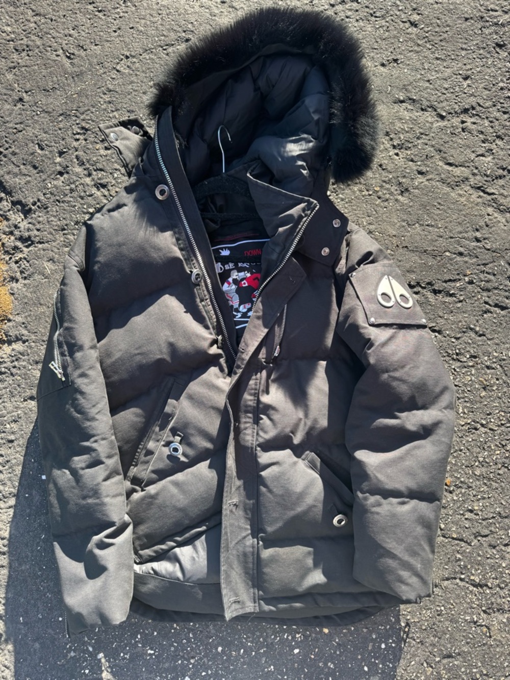 Moose Knuckles Men's Black Down Puffer Parka with Fur-Trim Hood